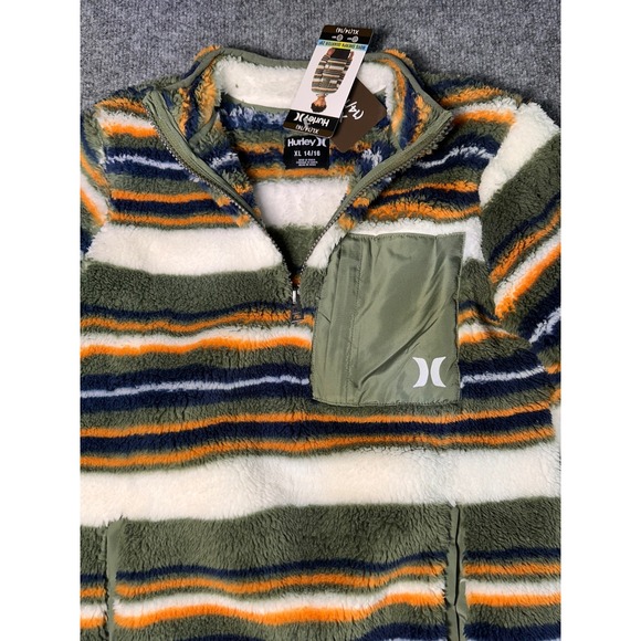 Hurley Other - Hurley Boys Sherpa Quarter Zip Pullover Fern Green Striped Fleece XL 14/16 NEW
